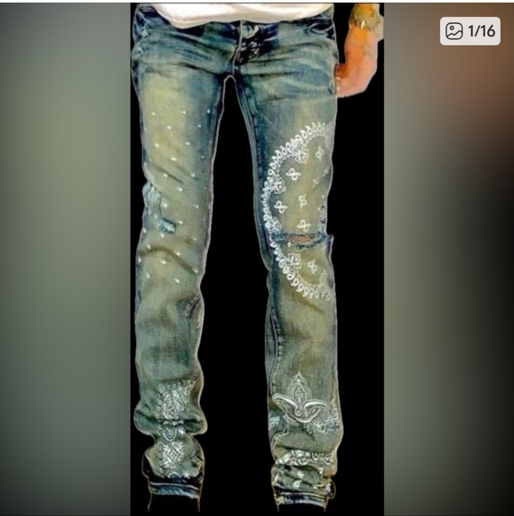 New Amiri Paisley Print 32w Clay Indigo White Rare Paisley